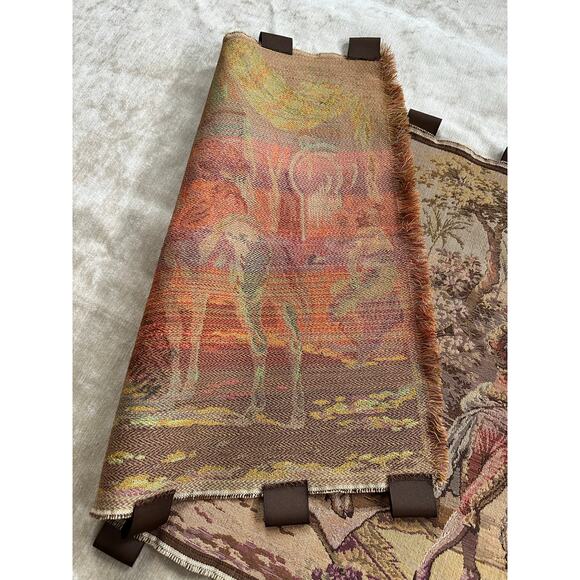 Vintage tapestry Spanish Woven Wall Art Made in Belgium Market Scene 57x20” - Picture 11 of 11